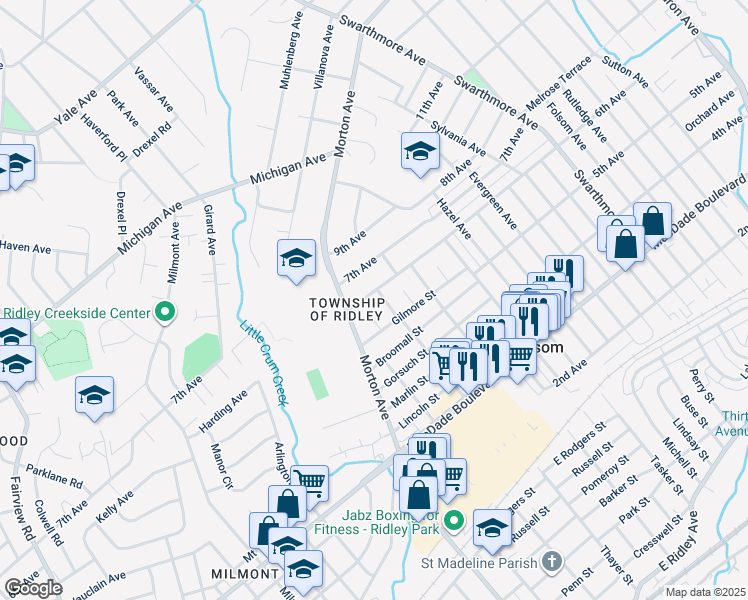 map of restaurants, bars, coffee shops, grocery stores, and more near 110 6th Avenue in Folsom