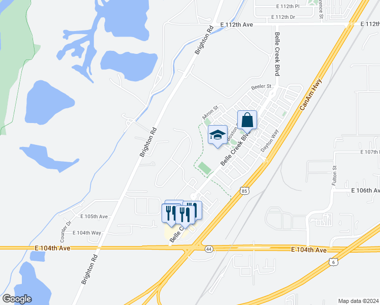 map of restaurants, bars, coffee shops, grocery stores, and more near Akron Street in Henderson