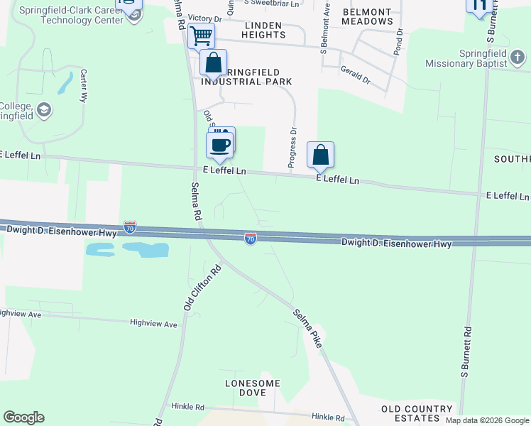 map of restaurants, bars, coffee shops, grocery stores, and more near 2400 Old Selma Road in Springfield