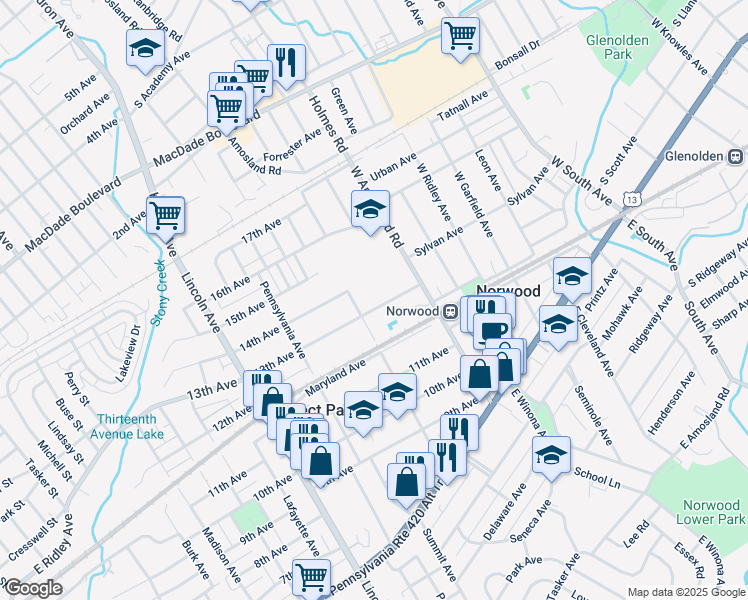map of restaurants, bars, coffee shops, grocery stores, and more near 547 13th Avenue in Prospect Park