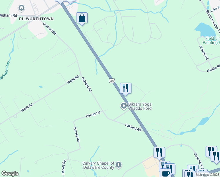 map of restaurants, bars, coffee shops, grocery stores, and more near 1516 Wilmington Pike in West Chester