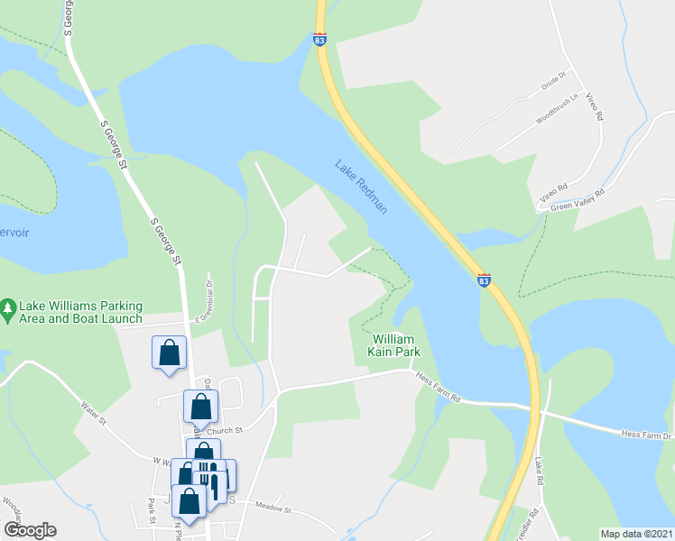 map of restaurants, bars, coffee shops, grocery stores, and more near 10968 York Road in York