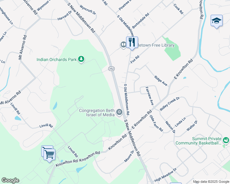 map of restaurants, bars, coffee shops, grocery stores, and more near 506 South New Middletown Road in Media