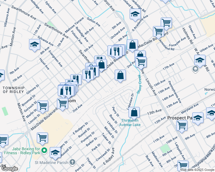 map of restaurants, bars, coffee shops, grocery stores, and more near 121 Swarthmore Avenue in Folsom