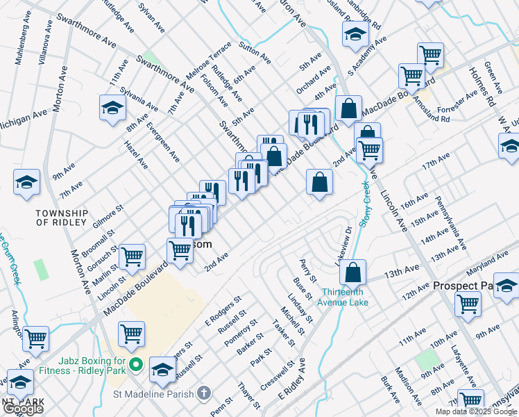 map of restaurants, bars, coffee shops, grocery stores, and more near 216 Sylvania Avenue in Folsom