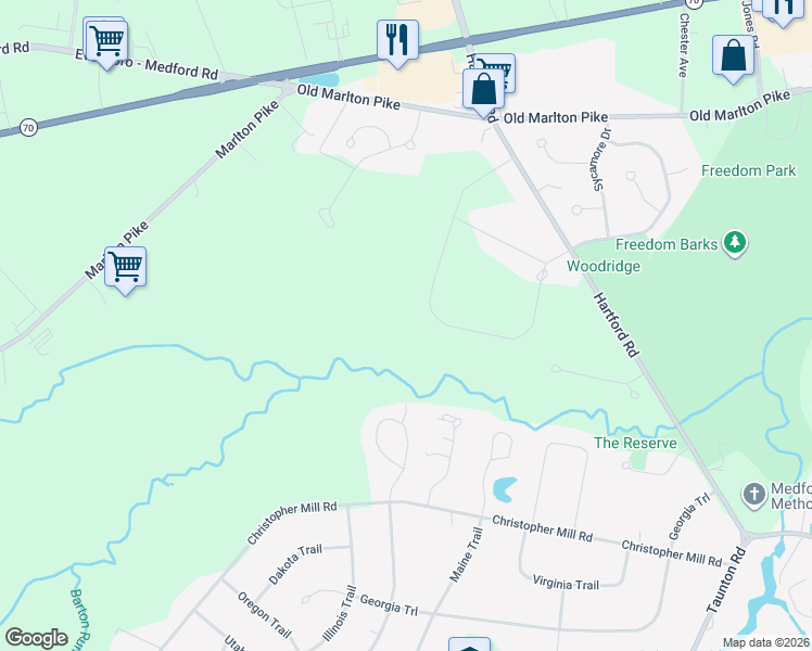 map of restaurants, bars, coffee shops, grocery stores, and more near 40 Cooper Tomlinson Road in Medford