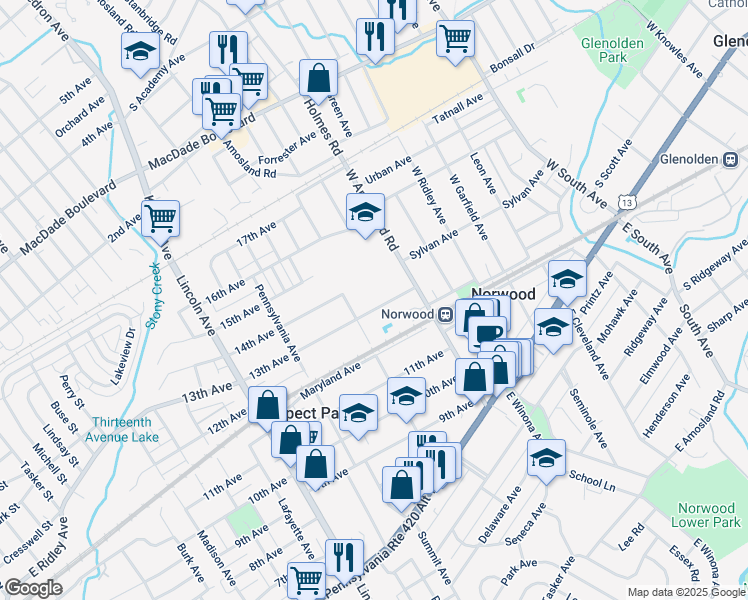 map of restaurants, bars, coffee shops, grocery stores, and more near 541 13th Avenue in Prospect Park
