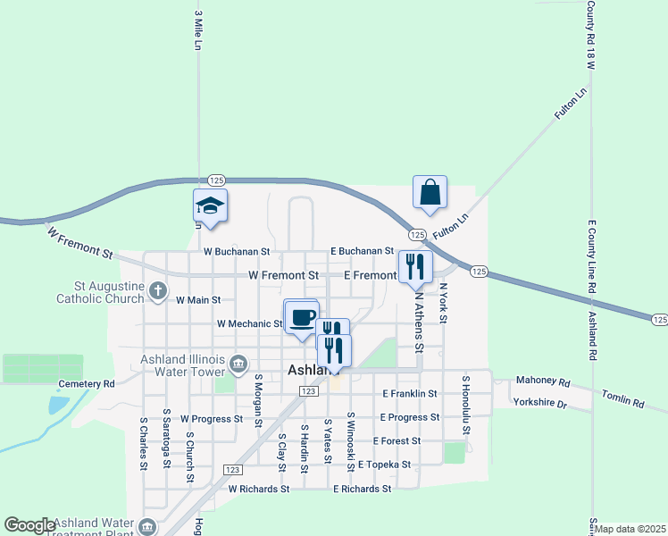 map of restaurants, bars, coffee shops, grocery stores, and more near 300-398 N Yates St in Ashland