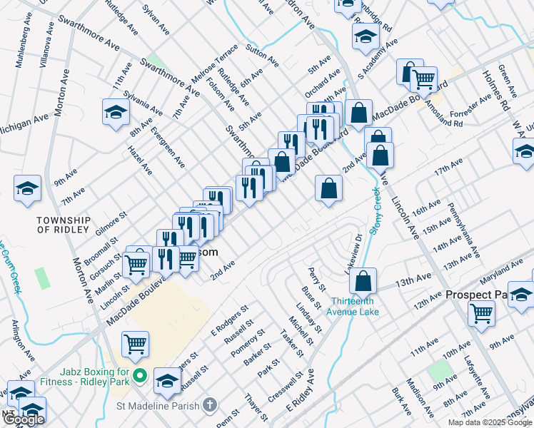 map of restaurants, bars, coffee shops, grocery stores, and more near 216 Sylvania Avenue in Folsom