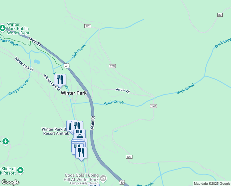 map of restaurants, bars, coffee shops, grocery stores, and more near 532 Timberland Lane in Winter Park