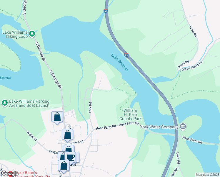 map of restaurants, bars, coffee shops, grocery stores, and more near 5624 York Road in York