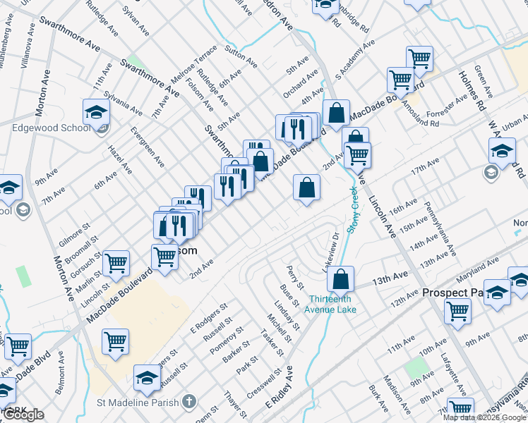 map of restaurants, bars, coffee shops, grocery stores, and more near 119 Swarthmore Avenue in Folsom