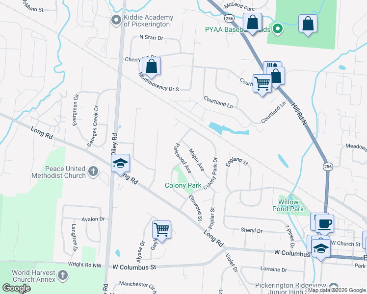 map of restaurants, bars, coffee shops, grocery stores, and more near 295 Parkwood Avenue in Pickerington