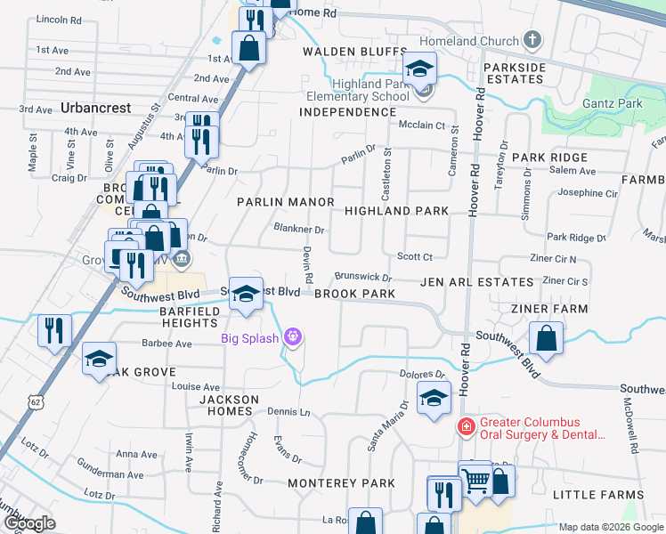 map of restaurants, bars, coffee shops, grocery stores, and more near 3565 Brunswick Drive in Grove City