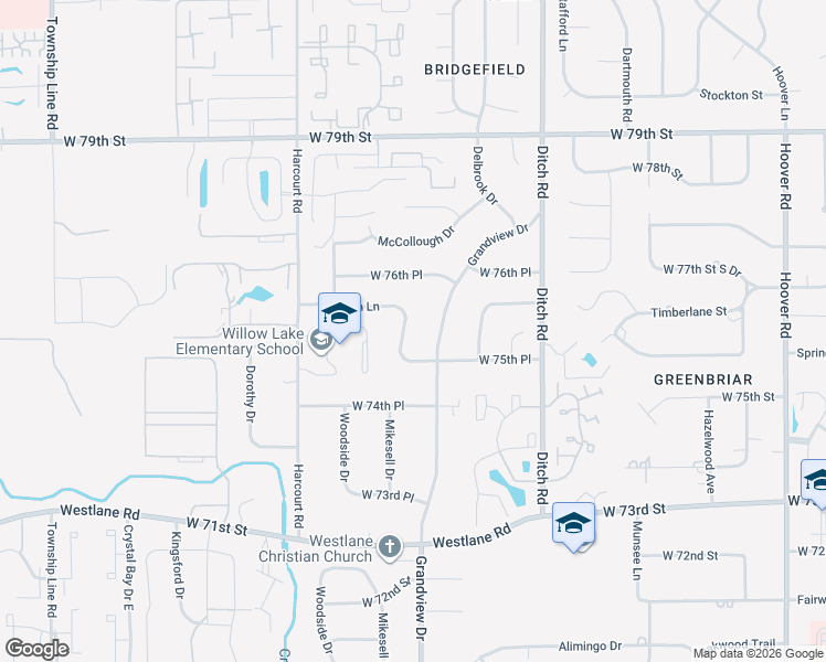 map of restaurants, bars, coffee shops, grocery stores, and more near 7530 Grandview Drive in Indianapolis