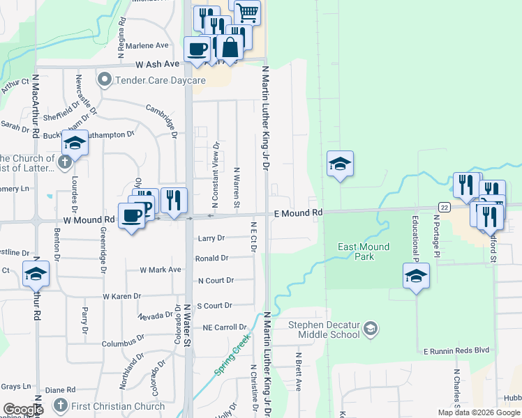map of restaurants, bars, coffee shops, grocery stores, and more near 3738-3798 N Martin Luther King Jr Dr in Decatur