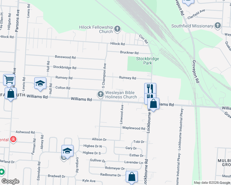 map of restaurants, bars, coffee shops, grocery stores, and more near 1030 Williams Road in Columbus
