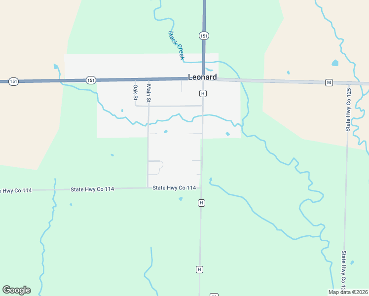 map of restaurants, bars, coffee shops, grocery stores, and more near East Woodard in Leonard