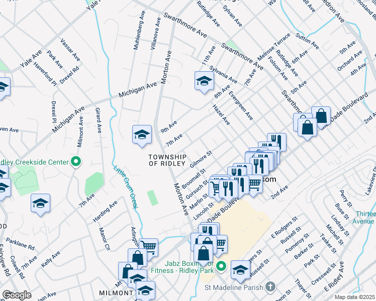 map of restaurants, bars, coffee shops, grocery stores, and more near 206 6th Avenue in Folsom