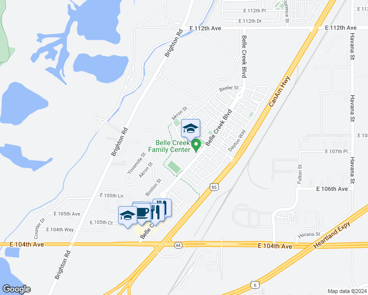 map of restaurants, bars, coffee shops, grocery stores, and more near 9290 East 107th Avenue in Henderson