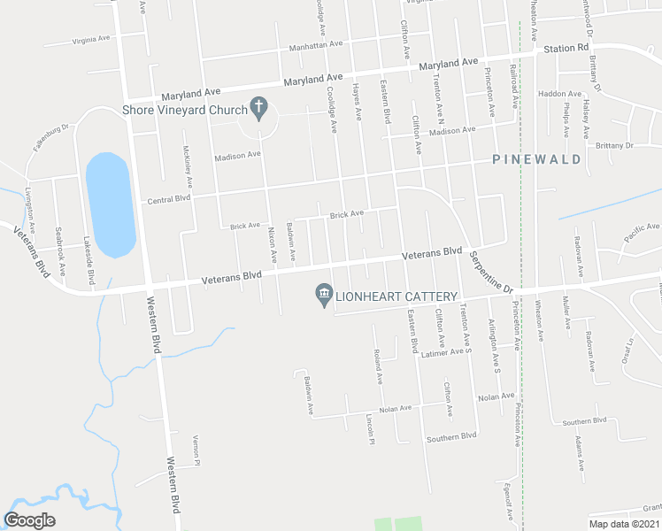 map of restaurants, bars, coffee shops, grocery stores, and more near Harding Avenue in Ocean County