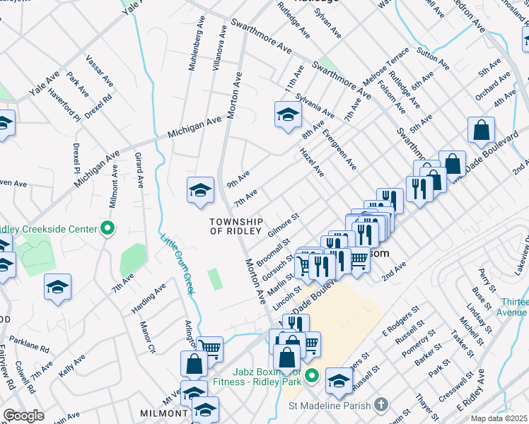 map of restaurants, bars, coffee shops, grocery stores, and more near 206 6th Avenue in Folsom