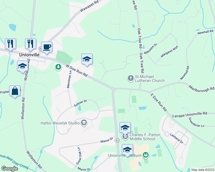map of restaurants, bars, coffee shops, grocery stores, and more near 1767 West Doe Run Road in Kennett Square