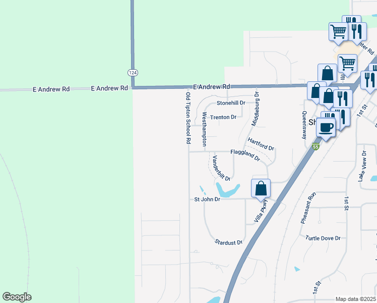 map of restaurants, bars, coffee shops, grocery stores, and more near 412 Old Tipton School Rd in Sherman