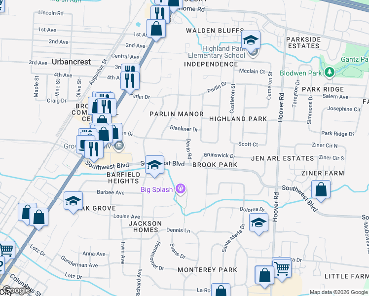 map of restaurants, bars, coffee shops, grocery stores, and more near 2824 Addison Drive in Grove City