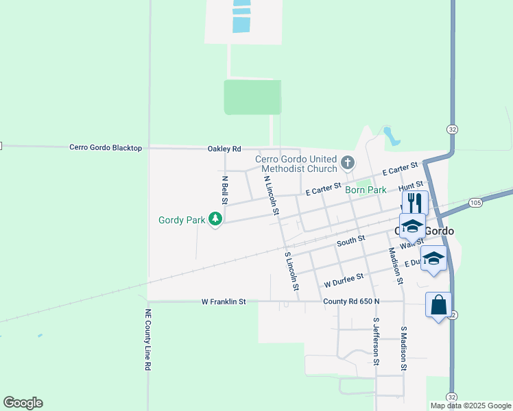 map of restaurants, bars, coffee shops, grocery stores, and more near 408 North Van Dongen in Cerro Gordo