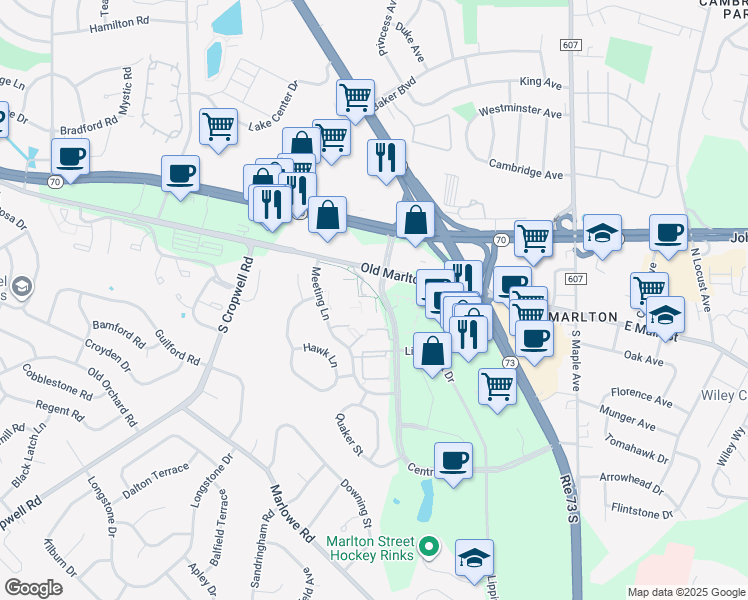 map of restaurants, bars, coffee shops, grocery stores, and more near 241 Kips Court in Evesham Township