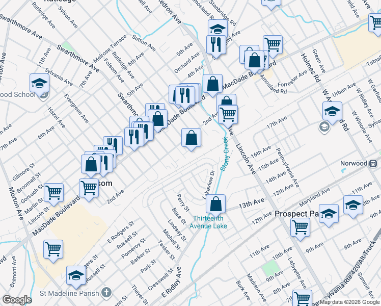 map of restaurants, bars, coffee shops, grocery stores, and more near 131 Rutledge Avenue in Folsom