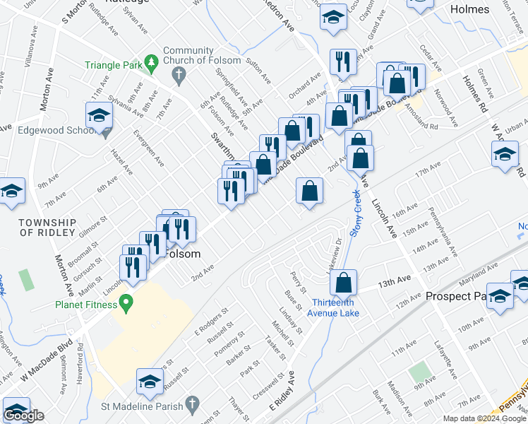 map of restaurants, bars, coffee shops, grocery stores, and more near 210 Ridley Avenue in Folsom