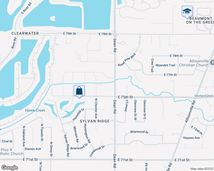 map of restaurants, bars, coffee shops, grocery stores, and more near 3945 East 77th Street in Indianapolis