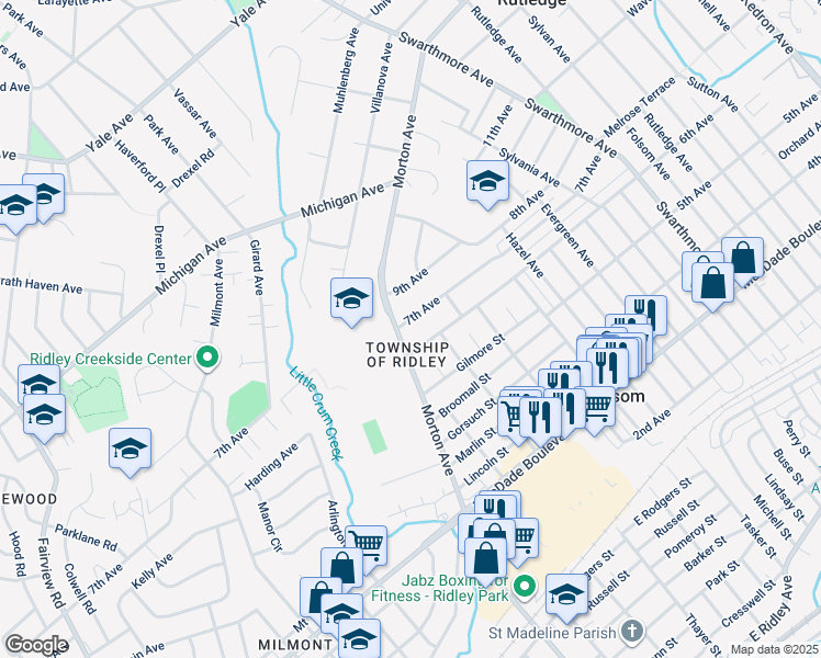 map of restaurants, bars, coffee shops, grocery stores, and more near 110 7th Avenue in Folsom