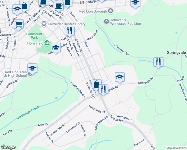 map of restaurants, bars, coffee shops, grocery stores, and more near 685 South Main Street in Red Lion