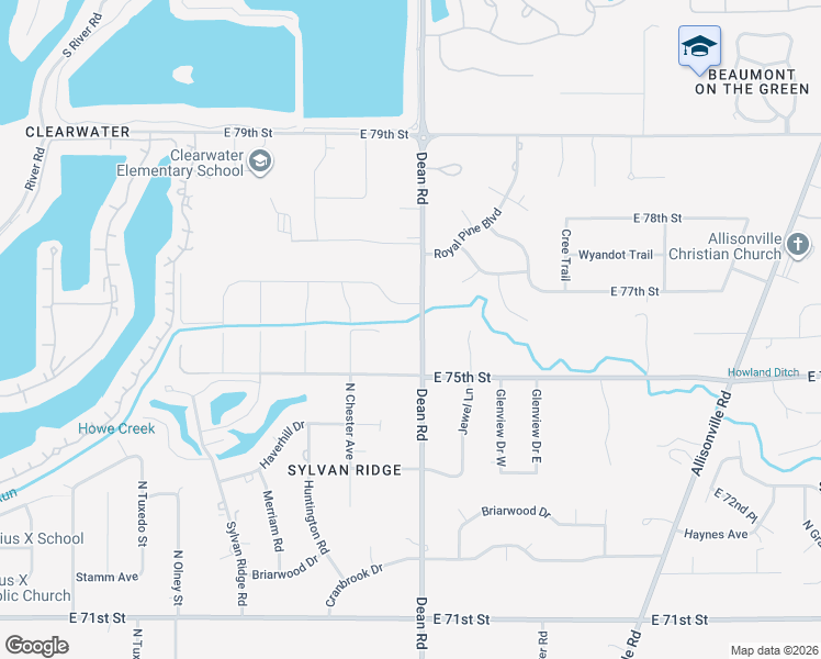 map of restaurants, bars, coffee shops, grocery stores, and more near 7701 Dean Road in Indianapolis