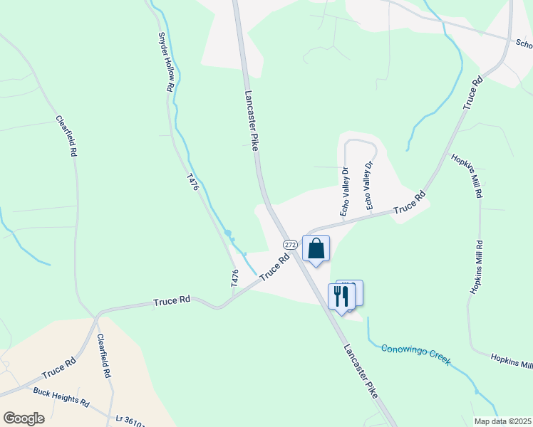 map of restaurants, bars, coffee shops, grocery stores, and more near 751 Lancaster Pike in Quarryville