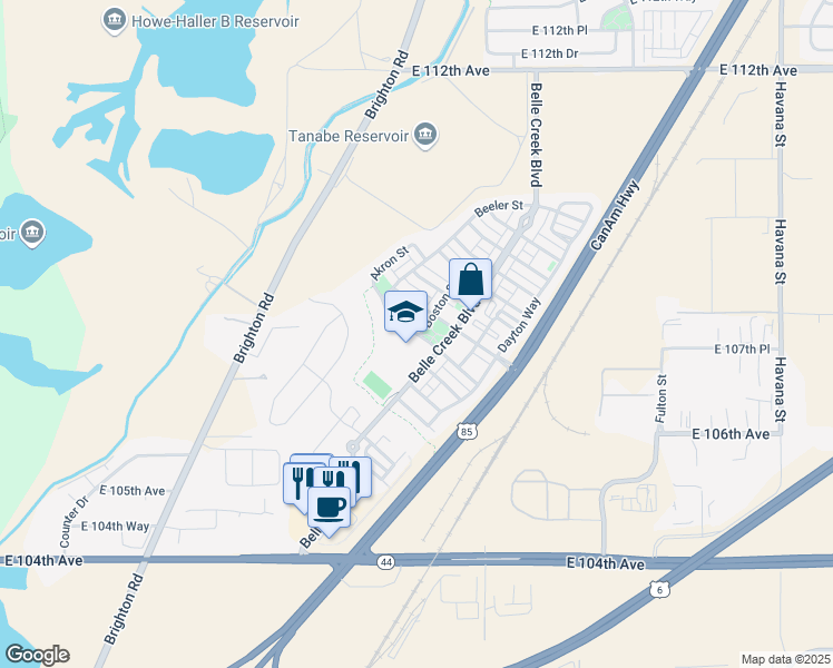map of restaurants, bars, coffee shops, grocery stores, and more near 9290 East 107th Avenue in Henderson