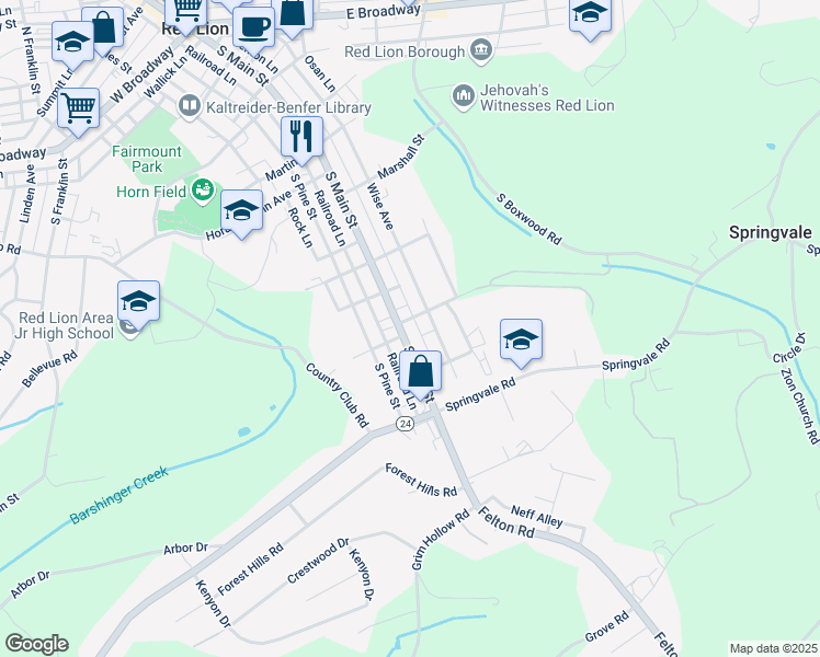 map of restaurants, bars, coffee shops, grocery stores, and more near 685 South Main Street in Red Lion