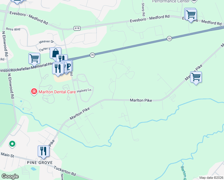 map of restaurants, bars, coffee shops, grocery stores, and more near 504 Quail Road in Evesham