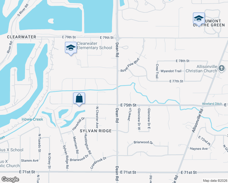 map of restaurants, bars, coffee shops, grocery stores, and more near 7701 Dean Road in Indianapolis