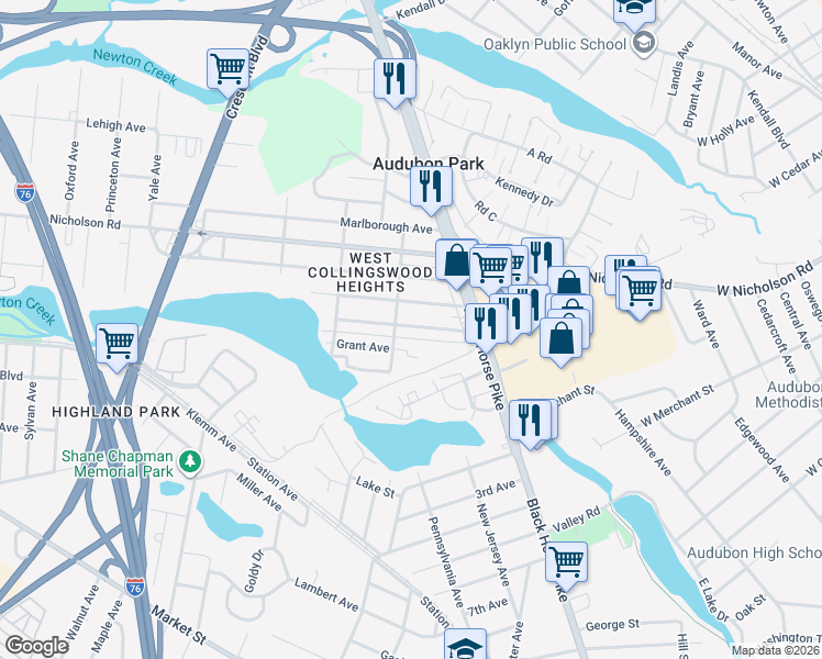 map of restaurants, bars, coffee shops, grocery stores, and more near 31 Lincoln Avenue in Mount Ephraim