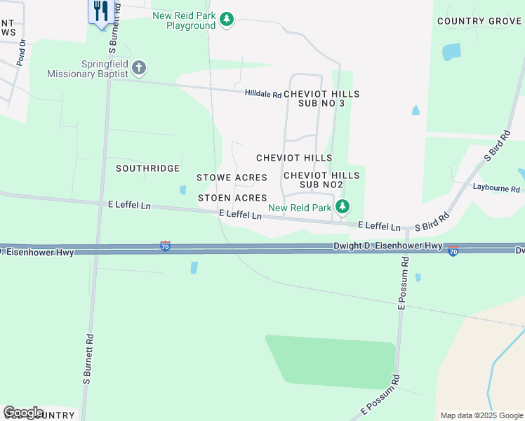 map of restaurants, bars, coffee shops, grocery stores, and more near 2960 East Leffel Lane in Springfield