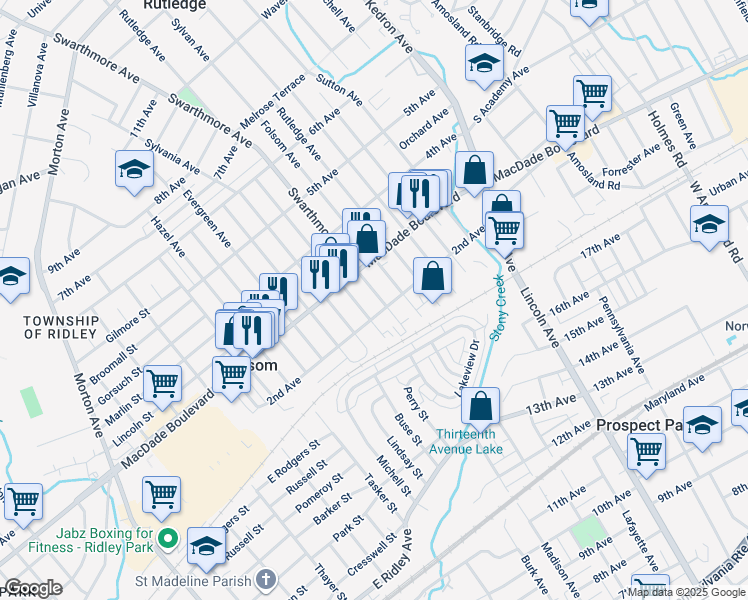 map of restaurants, bars, coffee shops, grocery stores, and more near 209 Swarthmore Avenue in Folsom