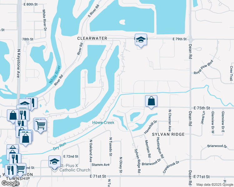 map of restaurants, bars, coffee shops, grocery stores, and more near 7574 Harbour Isle in Indianapolis
