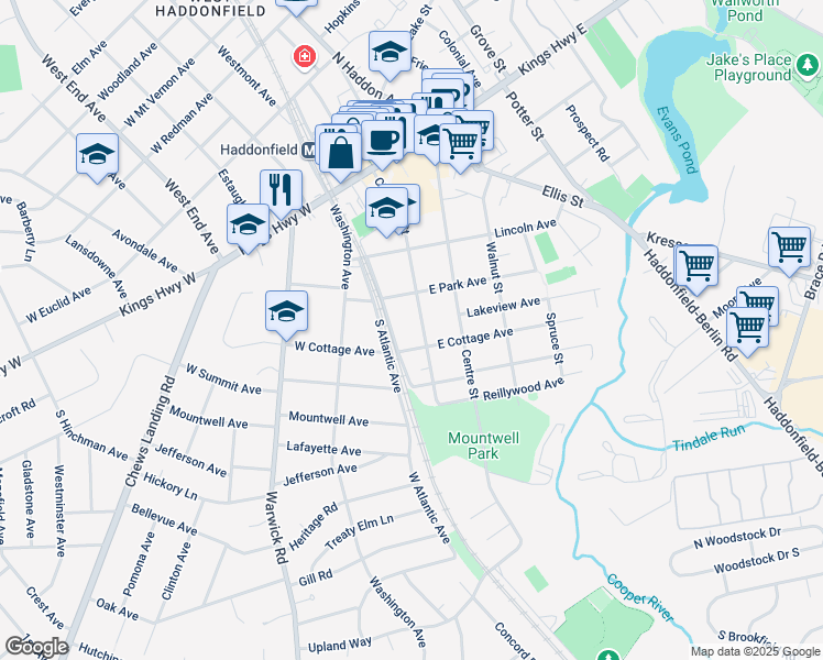map of restaurants, bars, coffee shops, grocery stores, and more near 214 Chestnut Street in Haddonfield