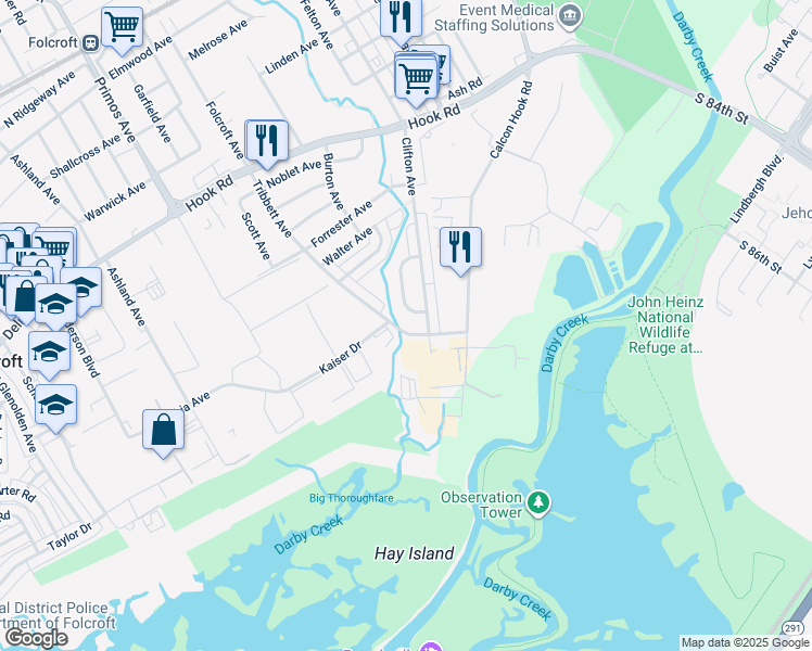 map of restaurants, bars, coffee shops, grocery stores, and more near 1553 Tribbett Avenue in Sharon Hill