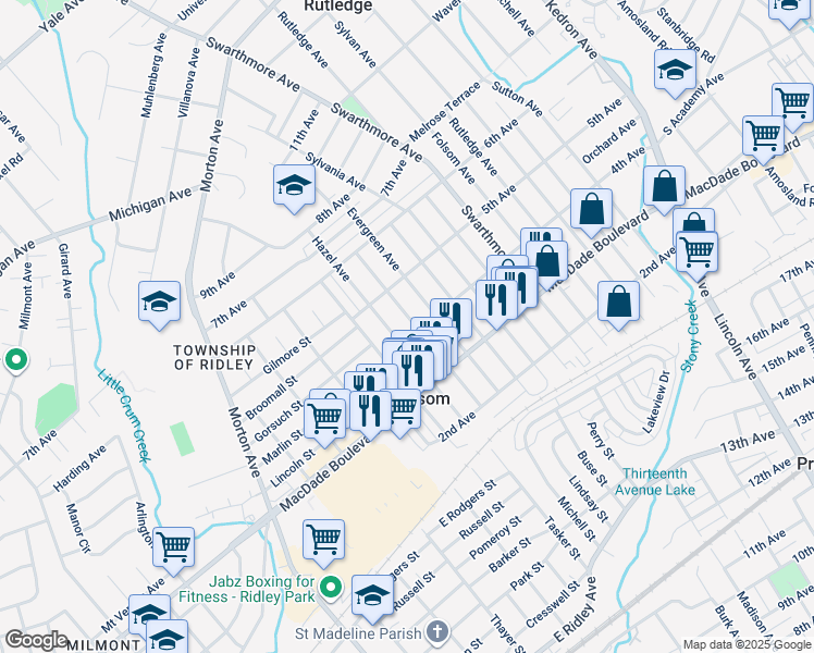map of restaurants, bars, coffee shops, grocery stores, and more near 405 Fernwood Avenue in Folsom
