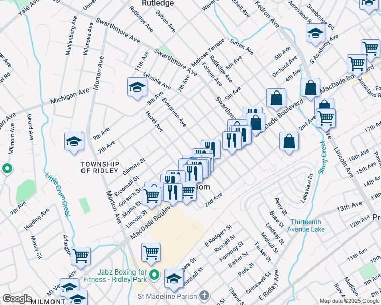 map of restaurants, bars, coffee shops, grocery stores, and more near 405 Fernwood Avenue in Folsom